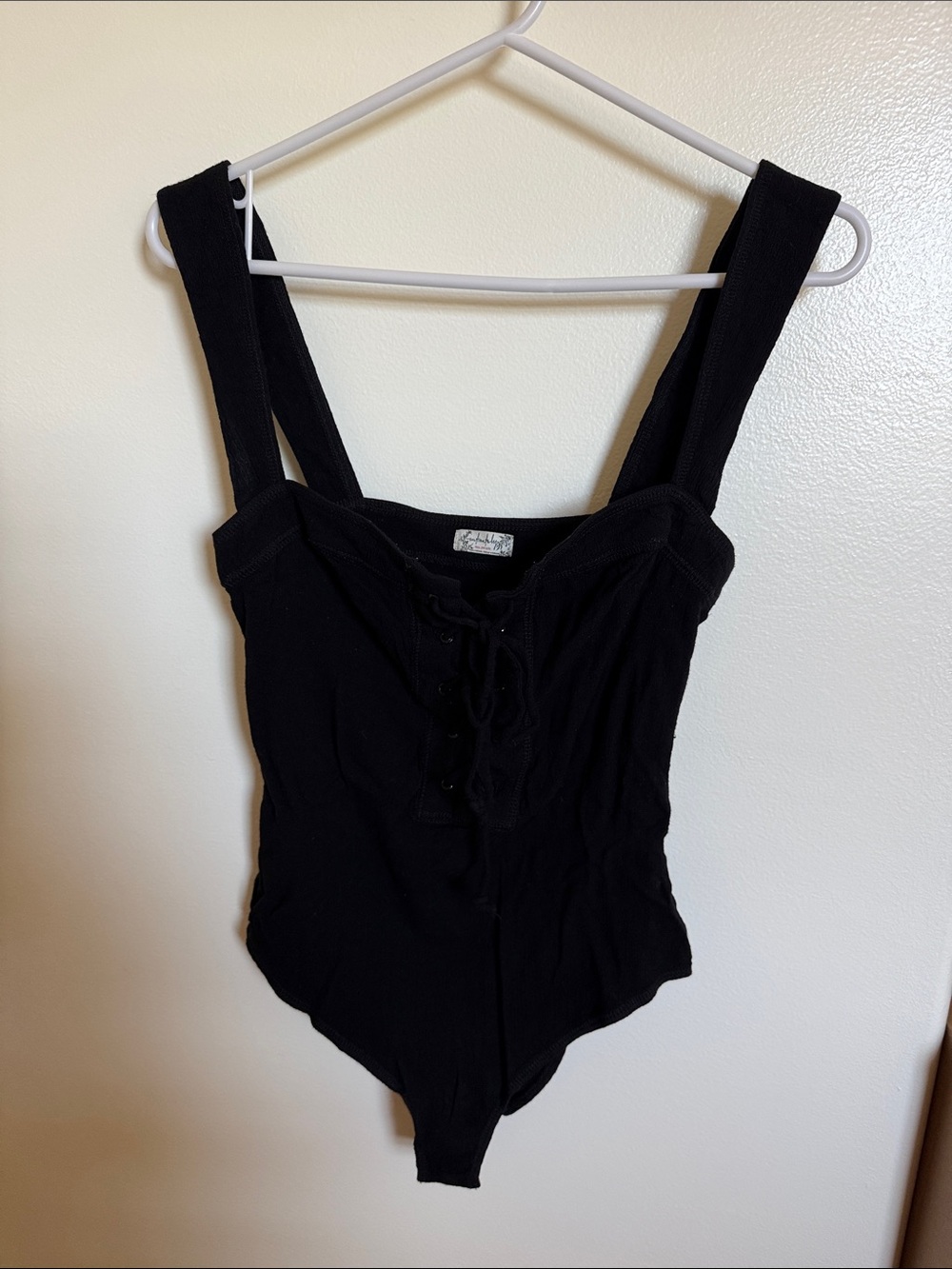 Free People Black Ribbed Lace-Up Bodysuit